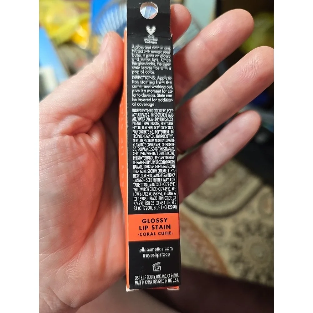 e.l.f Glossy Lip Stain In 81687 Coral Cutie 0.1 fl oz New In Box Has Slight Dam.